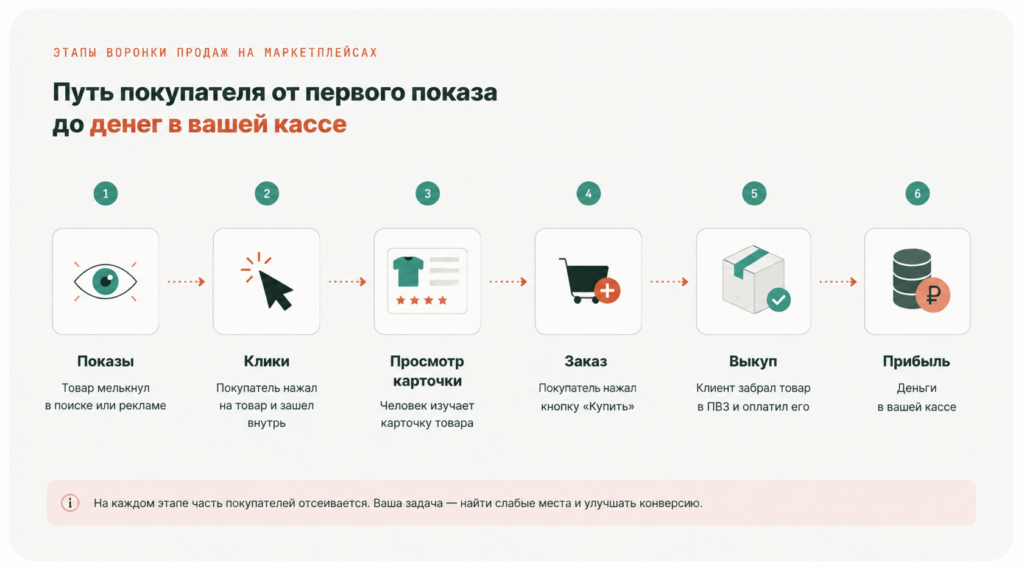 Этапы воронки продаж на маркетплейсах